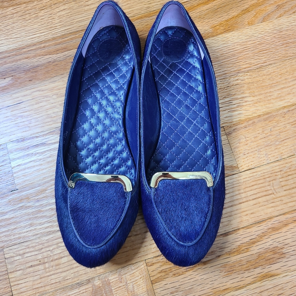 Tory Burch 10M Purple Jess Calf Hair Flats